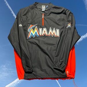 Miami Marlins MLB Majestic Mens Windbreaker Jacket Large Cool Base 1/4 Zip New